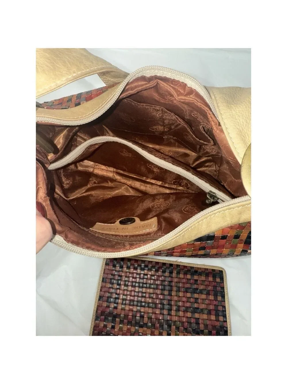 Vintage Avorio Leather Woven Hobo Bag Purse with matching wallet